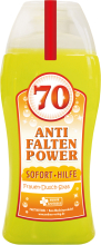 Anti Falten Power Soforthilfe. Das lustige Frauen Duschmittel zum 70. Geburtstag. Damit kann sich die Frau unter der Dusche einseifen. Die Shampoo Flasche ist meinem lustigen Spruch bedruckt. Ideal als witziges Geschenk für Frauen zum Geburtstag mit der Z