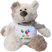 Happy Birthday. Felix ist der Bestseller. Der kuschelige Plüschbär ist richtig weich. Ein tolles Geschenk für jeden Anlass. Alle Teddybären tragen eine Schleife um den Hals. Dazu ein weisse Mini T-Shirt mit einem lustigen Spruch. Das M