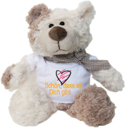 Schön dass es dich gibt. Felix ist der Bestseller. Der kuschelige Plüschbär ist richtig weich. Ein tolles Geschenk für jeden Anlass. Alle Teddybären tragen eine Schleife um den Hals. Dazu ein weisse Mini T-Shirt mit einem lustigen