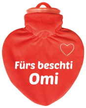 Fürs beschti Omi.   Die Herz Wärmeflasche ist ein hochwertiges Qualitätsprodukt für deine Grossmutter. Mit einem samtig-weichen Veloursüberzug (rot) 100 % Polyester, mit einem weissen, aufgesticktem Herzli auf der Vorderseite. Dazu mit bedruckt mit einem