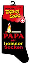 Spasssocken mit dem Spruch Papa ein heisser Socken. Einheitsgrösse (41 – 46). Optimal als Geschenk für jeden Anlass.<br /><br /> 