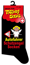 Spasssocken mit dem Spruch  Autofahrer Schutzengel Socken. Einheitsgrösse (41 – 46). Optimal als Geschenk für jeden Anlass.<br /><br /> 