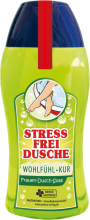 Stressfrei Dusche Wohlfühl Kur. Das lustige Frauen Duschmittel. Damit kann sich die Frau unter der Dusche einseifen. Die Shampoo Flasche ist meinem lustigen Spruch bedruckt. Ideal als witziges Geschenk für Frauen zum Geburtstag oder als Weihnachtsgeschenk