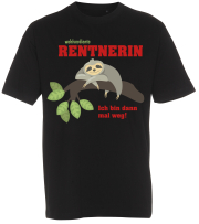 Wohlverdiente Rentnerin. Ich bin dann mal weg. Als Motiv ein Faultier. Das lustige T-Shirt für die Frau in Pension. Wer in den Ruhestand geht und jetzt die AHV Rente bekommt, der hat als Geschenk ein witziges Leibchen mit Spruch verdient! Dieses T Shirt i