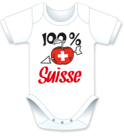 Kurzarm Babybody mit dem Spruch: 100% Swiss. Die grosse Show der herzigen Babybodies. Die Strampler mit den lustigen Sprüchen. Das finden nicht nur die Kleinkinder lustig, sondern vor allem auch die Erwachsenen haben an diesem Geschenk viel Freude. M