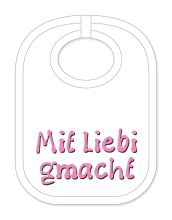 Babylätzli mit dem Spruch: Mit Liebi gmacht. Lustiger Latz für Babys und Kleinkinder. Ein tolles Geschenk für Neugeborene, für Eltern oder einfach zur Geburt, auf den Geburtstag oder zu Weihnachten. Die Lätze für Babies sind