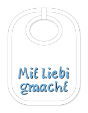 Babylätzli mit dem Spruch: Mit Liebi gmacht. Lustiger Latz für Babys und Kleinkinder. Ein tolles Geschenk für Neugeborene, für Eltern oder einfach zur Geburt, auf den Geburtstag oder zu Weihnachten. Die Lätze für Babies sind