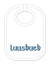 Babylätzli mit dem Spruch: Luusbueb. Lustiger Latz für Babys und Kleinkinder. Ein tolles Geschenk für Neugeborene, für Eltern oder einfach zur Geburt, auf den Geburtstag oder zu Weihnachten. Die Lätze für Babies sind aus extr