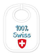 Babylätzli mit dem Spruch: 100% Swiss Babylatz. Ein Schweizer Souvenir. Lustiger Latz für Babys und Kleinkinder. Ein tolles Geschenk für Neugeborene, für Eltern oder einfach zur Geburt, auf den Geburtstag oder zu Weihnachten. Die L&aum