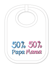 Babylätzli mit dem Spruch: 50 % Papa, 50 % Mama. Lustiger Latz für Babys und Kleinkinder. Ein tolles Geschenk für Neugeborene, für Eltern oder einfach zur Geburt, auf den Geburtstag oder zu Weihnachten. Die Lätze für Babies s