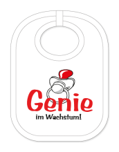 Babylätzli mit dem Spruch: Genie im Wachstum. Lustiger Latz für Babys und Kleinkinder. Ein tolles Geschenk für Neugeborene, für Eltern oder einfach zur Geburt, auf den Geburtstag oder zu Weihnachten. Die Lätze für Babies sind