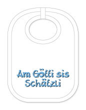 Babylätzli mit dem Spruch: Am Götti sis Schätzli. Lustiger Latz für Babys und Kleinkinder. Ein tolles Geschenk für Neugeborene, für Eltern oder einfach zur Geburt, auf den Geburtstag oder zu Weihnachten. Die Lätze fü