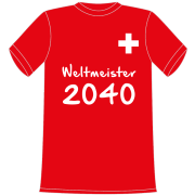 T-Shirt in Kindergrösse mit dem Spruch: Weltmeister 2040 mit Schweizer Kreuz. Ein tolles Geschenk für Mädchen und Jungen, die Schweizer Fan sind. Egal ob Fussball, Eishockey, Badminton oder ein anderer Sport. Trikot in verschiedenen Grö