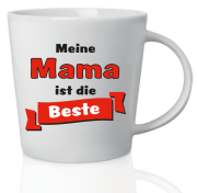 Lustige Spruch Tasse mit Aufschrift: Meine Mama ist die Beste. Das passende Geburtstags- oder Weihnachtsgeschenk für Liebhaber von Kaffee, Tee und Ovo. Ideal auch als Geschenk gefüllt mit Schokolade. Aus Keramik, Höhe 10 cm.