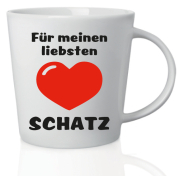 Herzige Spruch Tasse mit Aufschrift: Für meinen liebsten Schatz. Ideales Geschenk für Weihnachten, Geburtstag und Valentinstag. Passend für Liebhaber von Kaffee, Tee und Ovo. Ideal auch als Geschenk gefüllt mit Schokolade. Aus Keramik, Höhe 10 cm.