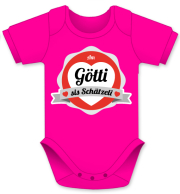 Am Götti sis Schätzeli. Die lustigen Babybodies mit Spruch. Ein witziges Geschenk für Mädchen und Jungen, ob auf die Geburt, den Geburtstag oder zu Weihnachten. Textilien erfolgreich getestet auf Hautfreundlichkeit. Alle farbigen Babybody erhältlich in de