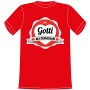 Am Gotti sis Schätzeli. T-Shirt in Kindergrösse. Ein tolles Geschenk für Mädchen und Jungen, die Schweizer Fan sind. Egal ob Fussball, Eishockey, Badminton oder ein anderer Sport. Leibchen in verschiedenen Grössen erhältlich. Aus Baumwolle. Farbe rot.