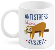 Anti Stress kleine Auszeit. Als Kaffeetasse oder Teetasse geeignet. Beidseitig bedruckter Becher aus Keramik. Füllmenge: 300 ml Verpackt in einer schönen Kartonbox.  Diese Tasse ist ein schönes Geschenk für alle, die manchmal keine Zeit haben und immer im