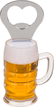 Ein lustiger Flaschenöffner mit Magnet. Der Bieröffner hat die Form von einem Bierglas oder Bierhumpen. Ein witziges Geschenk für Liebhaber von Bier, die regelmässig auch ein Bierflasche öffnen müssen.  Grösse ca. 10 x 3 cm, aus Kunsstoff