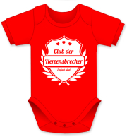 Club der Herzensbrecher. Die lustigen Babybodies mit Spruch. Ein witziges Geschenk für Mädchen und Jungen, ob auf die Geburt, den Geburtstag oder zu Weihnachten. Textilien erfolgreich getestet auf Hautfreundlichkeit. Alle farbigen Babybody erhältlich in d