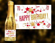 Happy Birthday, 70. Geburtstag. Der exklusive Sekt mit Blattgold. <span>Ein einzigartiges weinhaltiges Prosecco Getränk mit einer leichten Pfirsich-Note. </span>Der Goldsekt wird in Österreich produziert, komponiert aus den beiden Wein