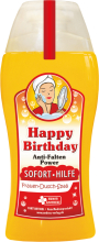 Happy Birthday Anti Falten Power Soforthilfe. Das lustige Frauen Duschmittel. Damit kann sich die Frau unter der Dusche einseifen. Die Shampoo Flasche ist meinem lustigen Spruch bedruckt. Ideal als witziges Geschenk für Frauen zum Geburtstag. Aroma Duschg