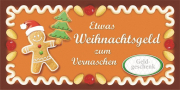 Etwas Weihnachtsgeld zum Vernaschen. Wie verschenke ich Geld? Das ist die kreative Kombination von Glückwunschkarte und Gutscheincouvert. Auf der Innenseite gibt es eine Lasche um die Geldnote einzustecken. Vorne schaut denn das Nötli raus. Die