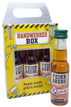 Feierabend! Drei Shötli für den Handwerker. Weil etwas Alkohol manchmal Wunder wirkt. Das Likör Trio Set ist ein lustiges Geschenk für alle, die auf dem Bau arbeiten oder auch zu Hause gerne Heimwerker sind.   Ruhestand Box aus der Humor Apotheke.  3 Schn