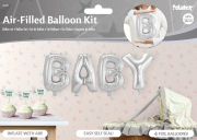 BABY – in Silber Buchstaben. Die Folienballone eignen sich zur Dekoration. Entweder an eine Schnur binden und als Girlande aufhängen, oder mit doppelseitigen Kleberli an die Wand kleben. Für eine schöne Deko. Die Ballone sind optimal für Geburt, Baby Show