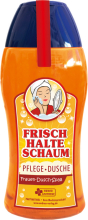 Frischhalte Schaum Pflegedusche. Das lustige Frauen Duschmittel. Damit kann sich die Frau unter der Dusche einseifen. Die Shampoo Flasche ist meinem lustigen Spruch bedruckt. Ideal als witziges Geschenk für Frauen zum Geburtstag oder als Weihnachtsgeschen