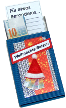 Gutscheinbox mit dem Spruch Weihnachts-Batzen. Geldbox zum selbst füllen. 