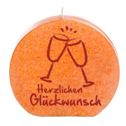 Viel Glück. Ein besonderer Glücksbringer für eine Prüfung oder einen aussergewöhnlichen Anlass. Die kleine runde Glückwunschkerze zum Verschenken. Ideal für ein kleines Geschenk zum Geburtstag oder für einen besonderen Anlass. Sag es mit einer besonderen