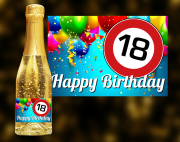 Happy Birthday, 18. Geburtstag. Ein einzigartiges weinhaltiges Getränk mit einer leichten Pfirsich-Note. Der Goldsekt wird in Österreich produziert, komponiert aus den beiden Weinen Grüner Veltliner und Welschriesling. Enthält echtes B