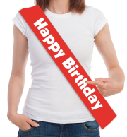 Happy Birthday! Alles Gute zum Geburtstag. Die Schärpe zum Geburtstag. Bedruckt mit einem Spruch. Ideal für die Party. Mit der farbigen Schleife sieht das Geburtstagskind aus wie eine Miss oder ein Mister. Weil diese Schärpen sind für Frauen und Männer. E