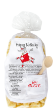 Mit dem Spruch: Happy Birthday. Ideal für einen Geburtstag. Die beliebten und lustigen Kuh Teigwaren. Als Geschenk mit einer kleinen Mini-Schürze und einem herzigen Holzlöffeli. Inklusive Rezept auf Schürzchen. Nudeln hergestellt in de