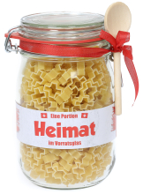 Eine Portion Heimat im Vorratsglas. Viele kleine Schweizerkreuze im Weckglas. Ein schönes Geschenk und Mitbringsel für alle, die ein Stück Schweiz brauchen können! Patriot, Heimweh, Fernweh, Souvenir, Reise, Weltreise, Auslandschweizer. Die Nudeln haben d
