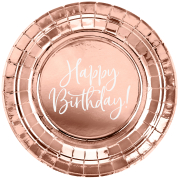 Der Happy Birthday Kartonteller für die edle Geburtstag Party. Dieser runde Teller ist beliebt für die Themenparty oder für eine schöne Tischdekoration an der Geburtstagsparty. Kombinierbar mit den passenden Pappbechern und den Strohhalmen.  Packung: 6 St