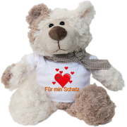 Für min Schatz. Felix ist der Bestseller. Der kuschelige Plüschbär ist richtig weich. Ein tolles Geschenk für jeden Anlass. Alle Teddybären tragen eine Schleife um den Hals. Dazu ein weisse Mini T-Shirt mit einem lustigen Spruch.