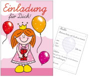 Prinzessin. Einladung für Dich. Die Einladungskarten mit Couverts für den Kindergeburtstag. Mit diesen Einladungen können ihre Kinder ganz einfach zum Geburtstag einladen. Es sind Postkarten, die auf der Rückseite schon vorgedruckt sind. Einfach nur noch 