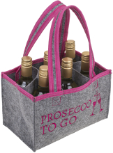 Prosecco to go. Eine echte Frauen Handtasche für Prosecco. Es ist eine Sixpack Sekttasche für Flaschen oder Dosen. Frau kann 6 Sektflaschen oder 6 Seccodosen in die Filztasche stellen. Optimal zum Tragen. Ein cooles Geschenk für alle Liebhaber. Proseccota