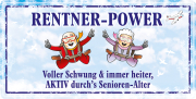 Rentner Power. Voller Schwung und immer heite, aktiv durchs Senioren Alter.  Ein Geschenk zur Rente, Pension und zum Ruhestand. Das lustige Metallschild mit Spruch. Das witzige Blechschild kann zuhause an einer freien Wand perfekt aufgehängt werden. Entwe