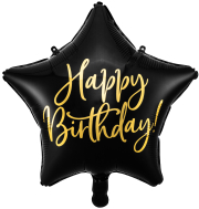 Happy Birthday Stern Ballon, ein Geburtstagsballon. Dieser Folienballon kann mit Helium / Ballongas gefüllt werden. Den Sternballon können sie aber auch mit Luft aufblasen. Dazu einfach ein Strohhalm nehmen, in die Öffnung einfahren und aufpusten. Als Ges