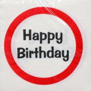 Happy Birthday, Servietten zum Geburtstag. Die quadratischen Papierservietten eignen sich zur Tischdekoration für eine Geburtstagsparty. Mit dem beliebten Motiv der Verkehrstafel, dem Verkehrsschild oder auch Tempotafel genannt. Generell Tempo zum Geburts