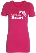 Wahnsinns Braut. Mit Krone / Tiara. Das lustige Polterabend T-Shirt für die Braut. Das farbige Sujet-Motiv passt perfekt für den Junggesellinnen Abschied und seine Gefolgschaft.  Auch für die Kolleginnen der Braut gibt es passende Shirts, welche in einem