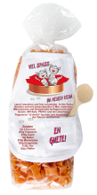 Mit dem Spruch: Viel Spass im neuen Heim. Die beliebten und lustigen Herz Teigwaren. Als Geschenk mit einer kleinen Mini-Schürze und einem herzigen Holzlöffeli. Inklusive Rezept auf Schürzchen. Nudeln hergestellt in der Schweiz. Pasta in He