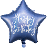 Happy Birthday Stern Ballon, ein Geburtstagsballon. Dieser Folienballon kann mit Helium / Ballongas gefüllt werden. Den Sternballon können sie aber auch mit Luft aufblasen. Dazu einfach ein Strohhalm nehmen, in die Öffnung einfahren und aufpusten. Als Ges
